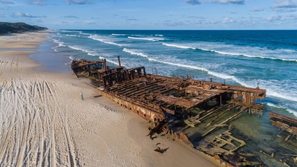 Fraser Island, Queensland / Australia: March 2020: The wreck of the SS Maheno on Fraser Island