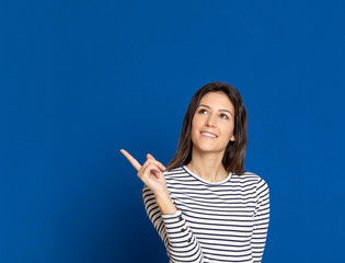 Brunette young woman wearing a striped T-shirt