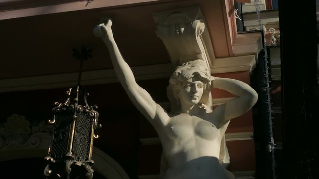 Statue of Caryatid. Architectural sculpture. Odessa, Ukraine. Time lapse