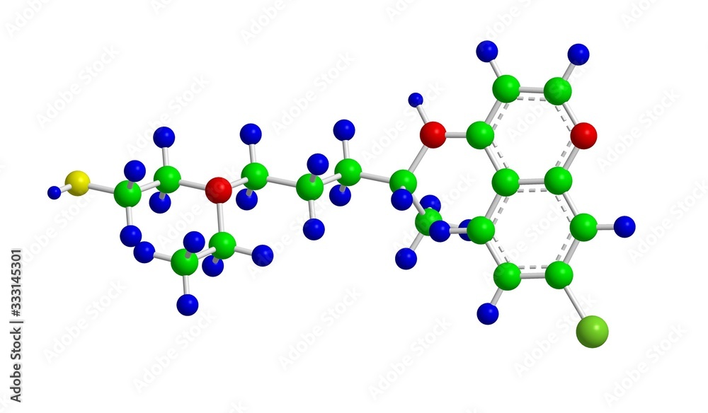 Wall mural Molecular structure of hydroxychloroquine, 3D rendering