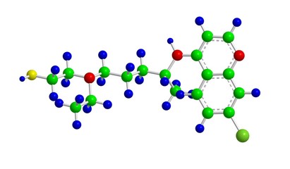 Molecular structure of hydroxychloroquine, 3D rendering