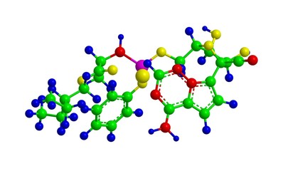 Molecular structure of Favipiravir, 3D rendering