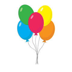Bunch of balloons in cartoon flat style isolated on white background. Colorful. Happy Birthday, holidays, party concept. Vector  illustration. 