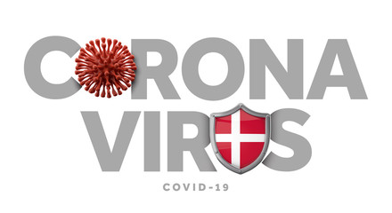 Denmark coronavirus concept with microbe and shield. 3D Render