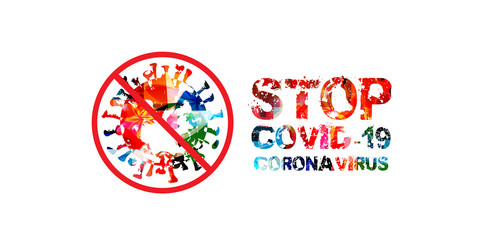 Stop COVID-19 isolated web banner vector illustartion. Pathogen respiratory infection coronavirus prevention, stop influenza pandemic poster background