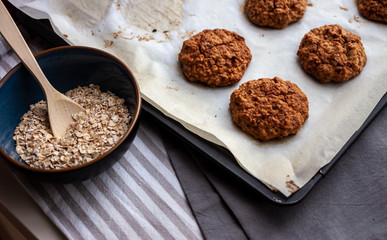 oat cookies and in oven-tray and ingredients