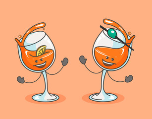Alcohol glass cocktail set. Vector flat cartoon color icon with emotions.