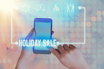 Conceptual hand writing showing Holiday Sale. Concept meaning markdown of prices on stores during...