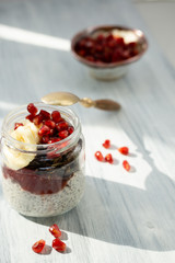 Useful breakfast with omega fats with chia seeds and yogurt