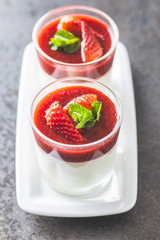 Italian dessert panna cotta with strawberries