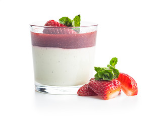 Italian dessert panna cotta with strawberries