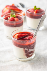 Italian dessert panna cotta with strawberries