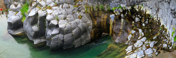 Alcantara Schlucht mit Basaltgestein, Sizilien, Italien, Europa, Panorama