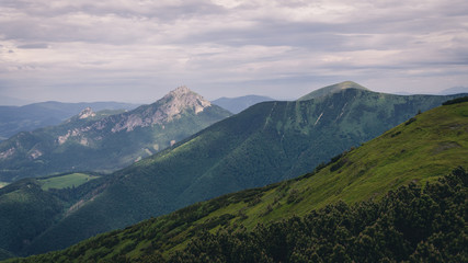 Obraz na płótnie Canvas Vast mountain range of Malá Fatra in Slovakia with cloudy sky