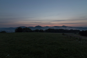 Unique view of seven mountains in the Rhineland at sunrise