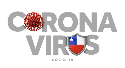 Chile coronavirus concept with microbe and shield. 3D Render