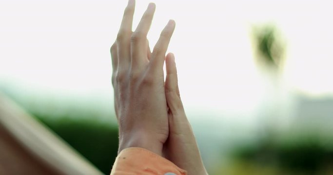 Close-up of hands joining together in romance and affectionate