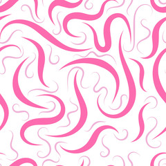 repeating pattern of flowing lines, curls and dashes of pink color
