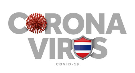 Fototapeta na wymiar Thailand coronavirus concept with microbe and shield. 3D Render
