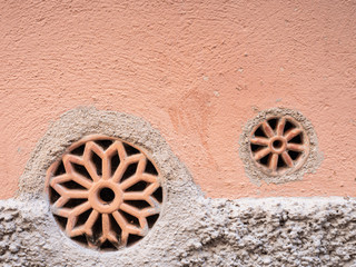 Circle ribs in air brick. Shape in medieval house.