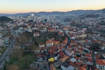 Fototapeta na wymiar Tuzla, Bosnia & Herzegovina View form sky at main square