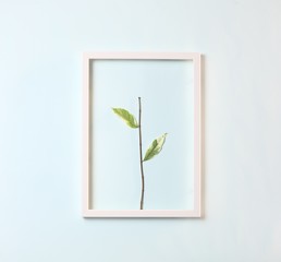 Save the earth concept - stalk with few leaves on pastel blue background