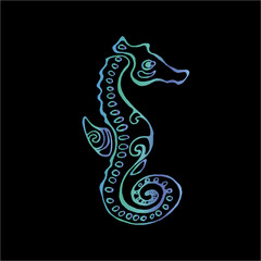 Color neon illustration of a sea animal. Sea Horse.
