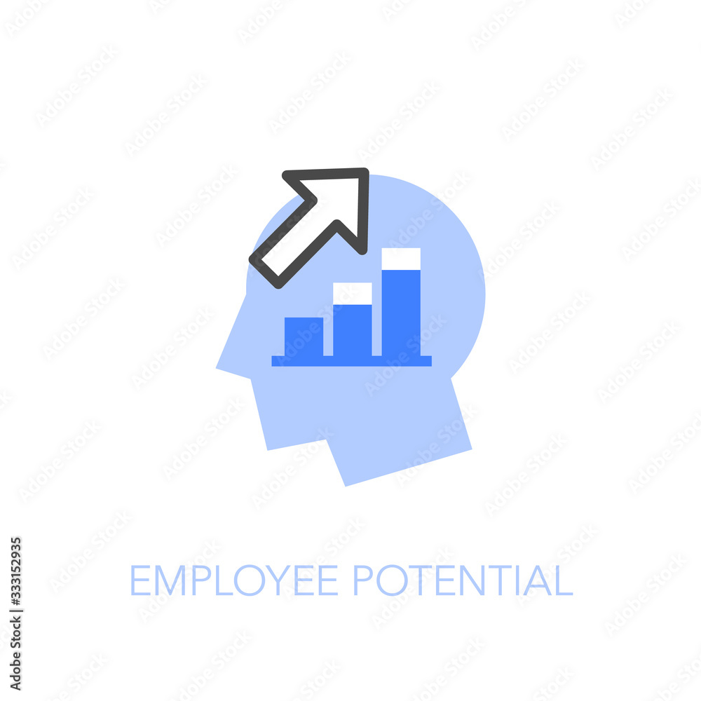 Poster employee potential symbol with a human head and growing graph. easy to use for your website or prese