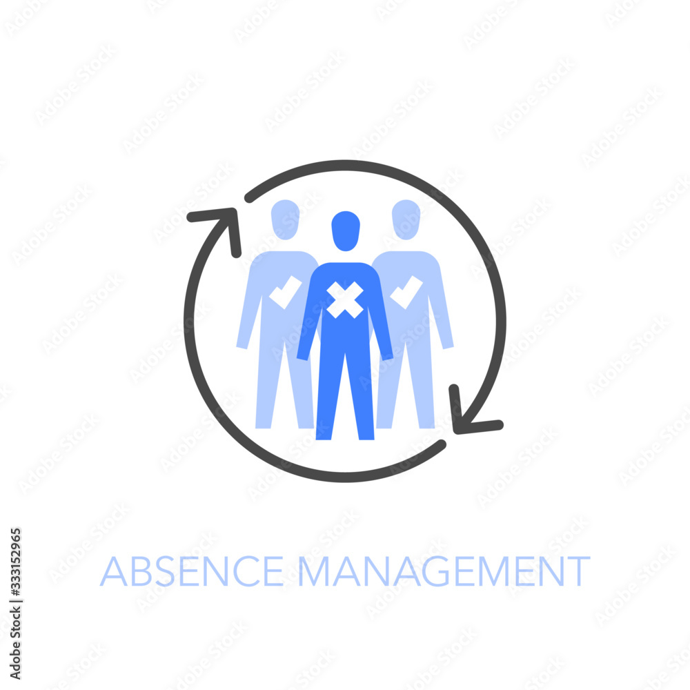 Poster Employee absence management symbol with a group of people and refresh arrows. Easy to use for your website or presentation.