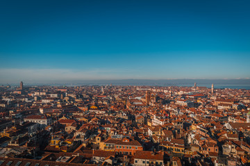 VENICE, VENETO / ITALY - DECEMBER 26 2019: Venice view from the top