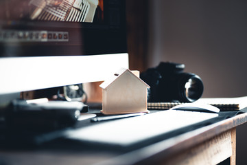 Home office desk,Computers and cameras on the desk