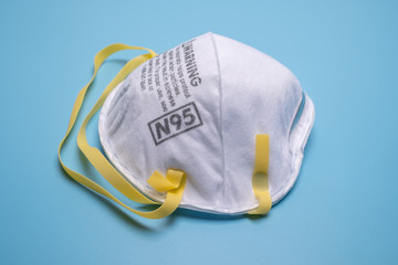 Closeup of N95 respirator. This respirator filter out at least 95% airborne particle including...