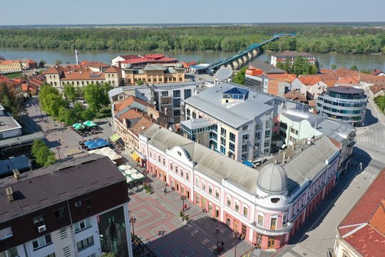 Aerial drone photo from sky of Brcko district center Bosnia