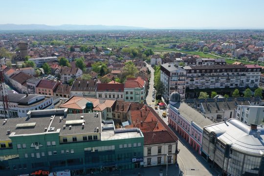 Aerial drone photo from sky of Brcko district center Bosnia
