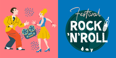 International rock and roll day. Vector template for festival posters, rock and roll day parties.