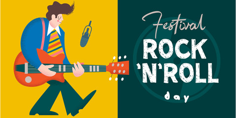 International rock and roll day. Vector template for festival posters, rock and roll day parties. - 333153995