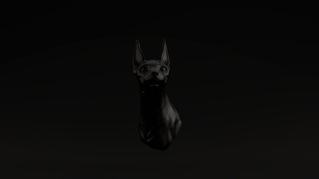 Long Eared Black Cat Bust Sculpture Right View Black Background 3d illustration 3d render
