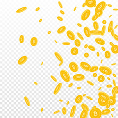 Bitcoin, internet currency coins falling. Scattere