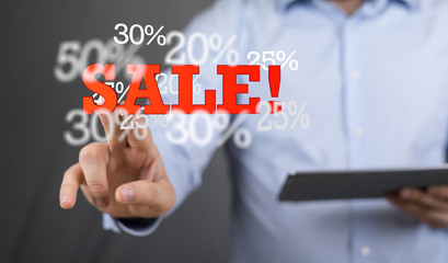 percent shopping digital in hand 3d.