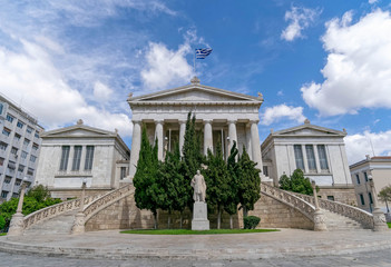 Obraz premium Athens Greece, main facade of the natiomal library under blue sky with small clouds