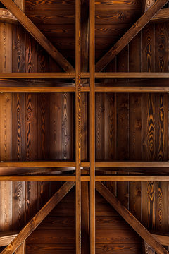 Roof rafters of the gazebo when viewed horizontally up.