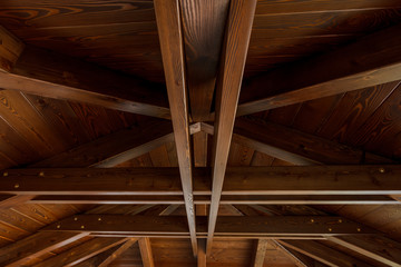 Roof rafters of the gazebo when viewed horizontally up.