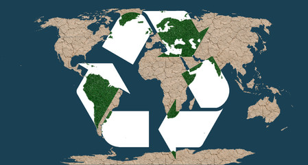 dry cracked  globe with recycle sign  global warming concept