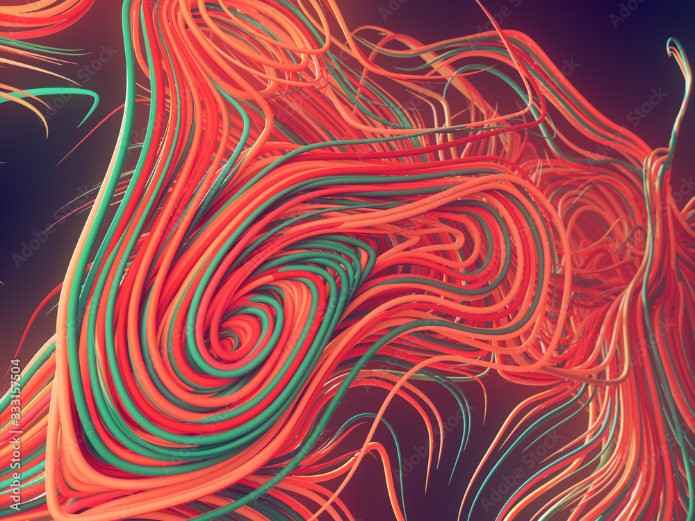 Poster Interlacing abstract red colored curves. Computer generated geometric pattern. 3D rendering