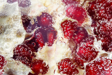 pomegranate berry, fruit close-up in water macro. Punica granatum