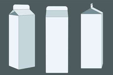 Vector illustration. White empty pack of milk or juice isolated on gray. Copy space