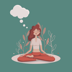 The girl is meditating in the Lotus position. The woman is engaged in yoga. Purity of consciousness.