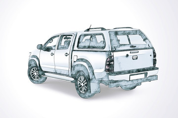 Illustration of a Rear view of a customized pick-up truck