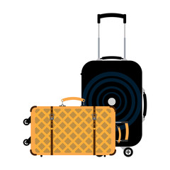 Fototapeta premium Two suitcases for traveling on wheels . Flat isolated vector illustration.