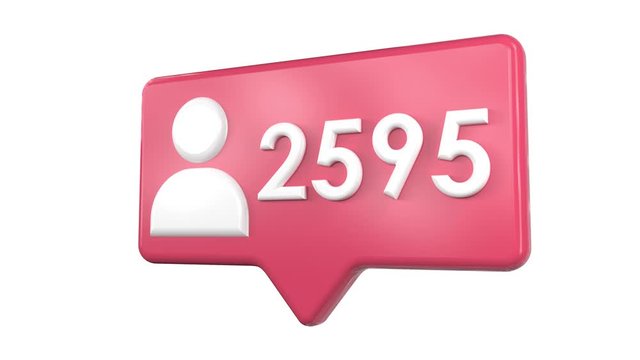 Social media icon. Concept Followers increasing notification. isolated on white background. 3D render with alpha matte